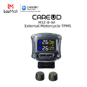 CAREUD M3B-WI Motorcycle Wireless TPMS Tire Pressure Monitoring System Digital LCD with Two Black External Sensors Easy to install