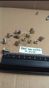 M6X10 (1 CM) BAUT MUR HEXAGON KUNING BMK M6 X 10 PANJANG 1 CM DIAMETER BODY 6MM BAUT KUNING 6X10 KUNCI 10 BAUT MUR HEX M6X10MM BAUT HEXAGONAL BOLT 6 X 10MM KUNCI PAS 10MM