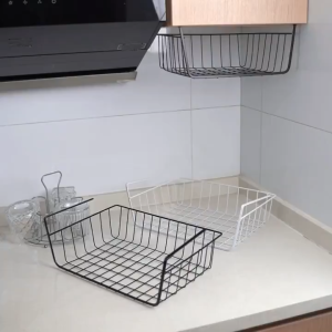 Cabinet Bakul Besi Bawah Shelve Steel Basket Under Shelf Storage Organizer Holder Multipurpose