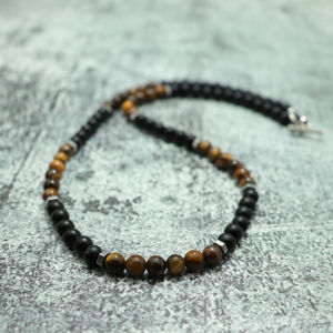 Classic Natural Stone Necklace Men Tiger Eyes Black Flash Beaded OT Buckle 48cm Short Collar Jewelry Beach Leisure Homme Joias