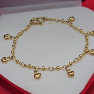 สร้อยข้อมือทองเหลืองโบราณลายเม็ดพริกห้อยจี้หัวใจ ความยาว 7 นิ้ว งานทองเหลืองแท้ งานดิบไม่ได้ชุบ ทองเหลืองโบราณ