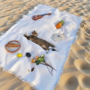 ผ้าปูพื้นสำหรับเดินทางกลางแจ้งแบบฝรั่งเศสย้อนยุคสำหรับการปิกนิกที่ชายหาดผ้าปูพื้นสำหรับถ่ายภาพ อุปกรณ์สำหรับทำอาหารกลางแจ้ง