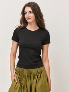 Basic House | Black Round Collar Basic Fitting T-shirt