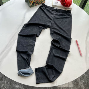 กางเกงขาสั้นทรงเข้ารูปบางสำหรับผู้หญิง ใส่ด้านนอกในฤดูร้อน 2025 กางเกงยีนส์โปร่งใส กระชับสัดส่วน ยางยืด กางเกงขายาวคลุมเข่า ป้องกันแสงแดด