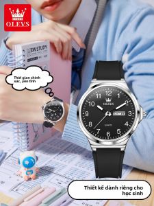 OLEVS | Đồng Hồ Dùng Cho Thi Đấu Chống Nước Im Lặng Chỉ Hiển Thị Giờ với Lịch Đôi