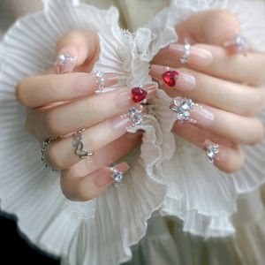 [Ready Stock]24pcs Fake Nails Red Love Bride Nail Art With Glue