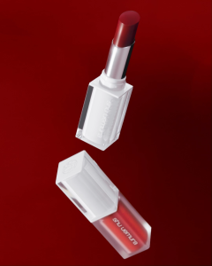 shu uemura daring dice collection - kinu care glow up gleam liquid lipstick with 92% lip caring essence for long-lasting color in sheer finish