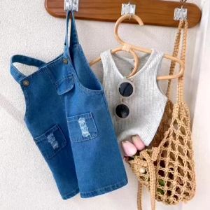 SETELAN ANAK PEREMPUAN IMPORT KOREAN STYLE T-SHIRT OVERALL DENIM JEANS