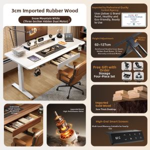 QIANTONG | Solid Wood Adjustable Table With Drawer