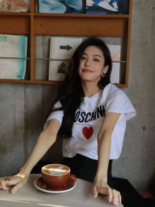 Pure Cotton Short Sleeve T-Shirt Womens High Quality Letter Heart Bear Print Casual Sweet Cool Style Loose Fit Summer Top