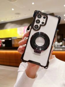 Magnetic Absorption Phone Case with Lanyard Full Lens Protection for Samsung S24ULTRA S23+Plus New Model Transparent Couple Design Simple Style