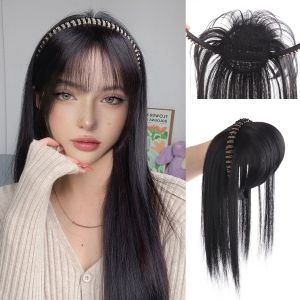 Korean Style Air Bangs Wig Headbands Neat Fringe Bands with Braids Headband Hair Band Wig Hairpieces Replacement Natural Invisible Women Girl Hair Extension Black Synthetic Headband Wig All-in-One Hairpin Straight Hairpiece Hair Hoop Bangs