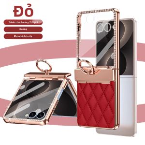 Ốp Điện Thoại Samsung Z Flip 8/7 Mạ Vàng Kim Cương Kèm Miếng Dán Kính Cường Lực Chống Xước Vỏ Da PU Có Giá Đỡ