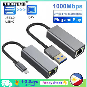 KEBETEME USB 3.0 to Ethernet Network Card Aluminum Gigabit Type-C Adapter for Laptop 1000/100Mbps USB C Lan RJ45 Adapter