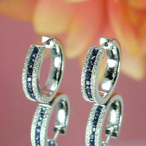 Huitan Blue CZ Hoop Earrings for Women Newly Designed Temperament Female Circle Earrings Silver Color Modern Fashion Jewelry