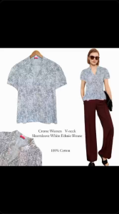 Cr*me Women Short Sleeve V-neck  White Ethnic Blouse/ BLOUSE WANITA BRANDED TERBARU