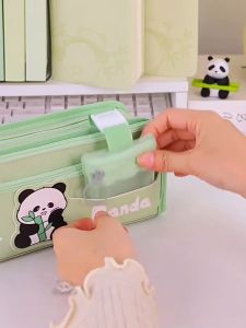 Kawaii Large Capacity Pencil Case for Students Cute Panda Capybara Pen Bag Multi-Pocket Oxford Fabric Stationery Organizer Cartoon Animal Pencil Pouch for Girls and Boys