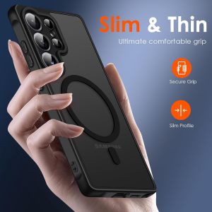 แม่เหล็กสำหรับเคส Samsung ขอบ S25เข้ากันได้กับ MagSafe [ป้องกันสีเหลือง] ฝ้าโปร่งแสงเคสสำหรับ Galaxy โทรศัพท์กันกระแทกด้านหลังแบบแข็ง S25พิเศษ S25บวก S24พิเศษ S24บวก S24 FE A16 A56 a36A26A55A35