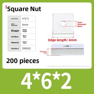 BAIRUITE | White Zinc Coated Square Nut M3 M4 M5 M6 M12