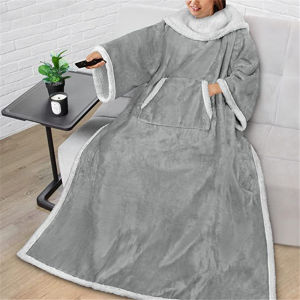 Flannel Blanket With Sleeve Thickened Fleece Lazy Wearable Throws For Men Women Adult Winter Office Sofa Nap Blankets Drop Ship