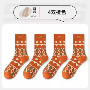 Lo Love ผู้หญิง ผ้าฝ้าย ถุงเท้า Pure ผ้าฝ้าย ฤดูใบไม้ผลิ ฤดูใบไม้ร่วง สไตล์ป้องกันกลิ่น ชนเผ่า ลายบ้านสบาย ถุงเท้าถึงกลางน่อง ถุงเท้า