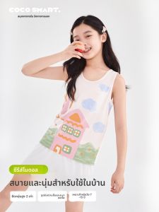 Coco Smart | เสื้อกั๊กยาวแขนกุดสำหรับเด็กผู้หญิงในช่วงฤดูร้อน เสื้อคลุมกันหนาวแบบสวมหัว ทรงหลวม คอตั้ง ลายการ์ตูน เสื้อผ้าเด็ก