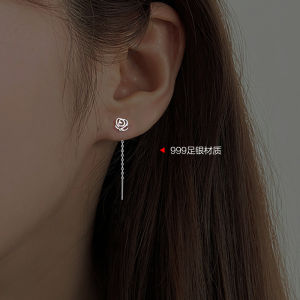 999 Pure Silver Rose Flower Earrings Womens Sleep And Wake up without Removal Fashionable New 2025 Ear Jewelry