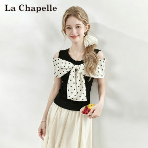 La Chapelle | Black Off-shoulder Bow T-shirt