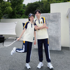 เสื้อยืดลายสก็อตสีบล็อกสำหรับนักเรียนชั้นมัธยมต้นและมัธยมปลาย ชุดกีฬาฤดูร้อนสำหรับนักเรียนชั้นประถมศึกษาปีที่ 6 เสื้อยืดแขนสั้นและกางเกงขาสั้น