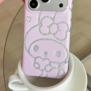 Sanrio | Ốp Điện Thoại iPhone 15/16/17 Pro Max Màu Hồng Dễ Thương Thiết Kế Gương Mạ Sang Trọng Trong Suốt Chống Sốc Bảo Vệ Toàn Diện Với Khung Tai Mèo 3D Món Quà Thời Trang Dành Cho Các Cô Gái