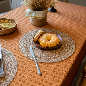 Thảm Ăn Bằng Vải Lanh Vàng Thủ Công Chống Nóng Chống Bỏng Dùng Trong Gia Đình Viền Tròn Vật Dụng Ăn Uống