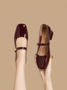 Josiny | Wine Red Single Strap Vintage Mary Jane High Heels