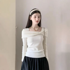 DUOFEIYAN | Áo Sweater Knit Dài Tay Phong Cách Ôm Body Màu Hồng Xẻ Vai
