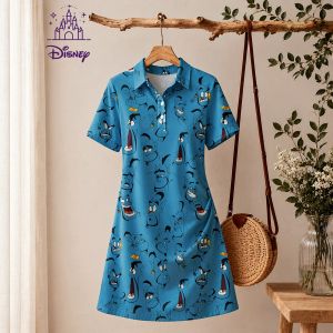 Disney | Womens Disney Princess Print Polo Collar Mini Dress Short Sleeve New Casual A-line Beach Clothes Summer Dresses for Woman Anime