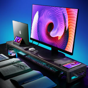 Modern Minimalist Office Computer Monitor Stand with Drawer Heightening Desktop Platform for Desktop Computers USB Extension