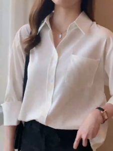 Womens long sleeves loose fit premium oversized stylish casual white comfort shirt