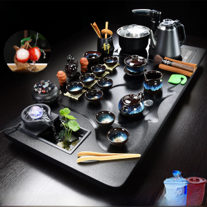 Tea Tray Kung Fu Tea Set Suit For Home Automatic Water Feeding Integrated Business Office Running Water Tea Table Black Porcelain Oven Mitts