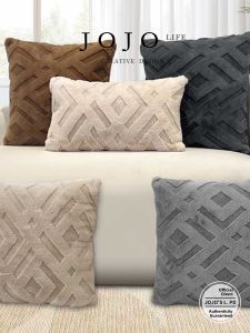 Pure Color Fluffy Embroidered Plaid 3D Pillowcase Office JOJOS L PD.block Home Decorative Cushion Cover Square Shape Modern Minimalist Style