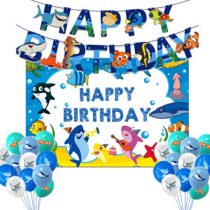 Underwater World Shark Baby Birthday Arrangement Ocean Theme Cake Decoration Party Balloon Atmosphere Photo Props