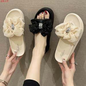 Elegant Butterfly Knot Sandals Womens Outdoor Summer Fashionable Versatile Thick Bottom Heightening Anti-slip Beach Shoes