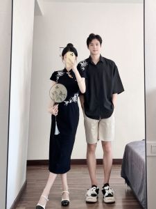 Chinese Style Couple Matching Summer Outfit Skirt And Shirt National Trend Improved Cheongsam High End Feeling Niche Set