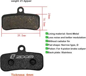 1 Pair 4 Piston Hydraulic Bicycle Brake Pads for ZOOM HB876 SHIMANO D02S XT M9020 M8020 Saint M640 M800 M810 M820 M520 M420 876