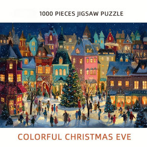 500/1000/1200/2000PCS Jigsaw Puzzle Christmas Winter Scene Snowy Street Colorful Houses Trees For Adults Family Holiday Gift