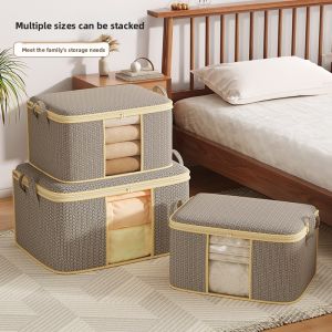 1pc Non-woven Fabric Storage Box Foldable Large Capacity Quilt Storage Bag Transparent Visible Clothing Bag Wardrobe Organizer