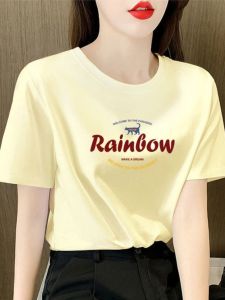 เสื้อยืดแขนสั้นผ้าฝ้ายบริสุทธิ์สําหรับผู้หญิงลําลองหลวมพอดีพิมพ์เสื้อผ้าทํางานเหมาะสําหรับฤดูร้อน