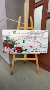 Tranh đồng hồ treo tường tráng gương thư pháp mẹ cha tranh đồng hồ kim trôi cao cấp trang trí - The Art Home TA12