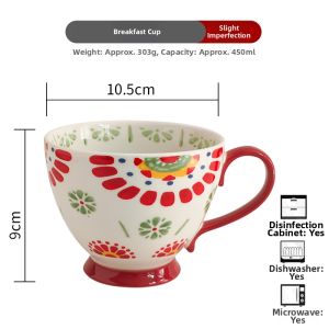 Large 700ml Ceramic Country Style Mug Office Water Cup Womens Cup with Lid Minor Defects Hand-Painted Plant Floral Design
