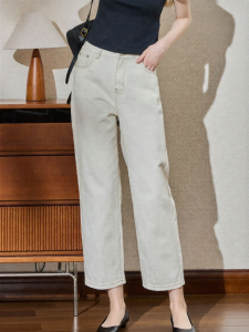KUHNMARVIN | Quần Jeans Phong Cách Trường Học 100% Cotton Đã Giặt Thun Cao Dài 9/10 Form Rộng