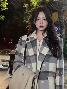 CHOUXIE | Early Autumn Korean Stylish Plaid Wool Trench Coat for Women