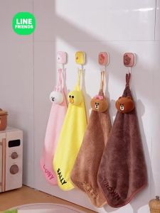 Line Friends ของแท้ 100% ผ้าเช็ดมือแบบแขวน แห้งเร็ว ดูดซับน้ำได้ดี ผ้าเช็ดหน้าลายการ์ตูน ผืนเล็กน่ารัก ผ้าเช็ดครัวทรงสี่เหลี่ยม ไม่เป็นขุย ป้องกันการซีดจาง สีน้ำตาล ช็อกโกแลต แซลลี่ โคนี่ LFB299/LFB34